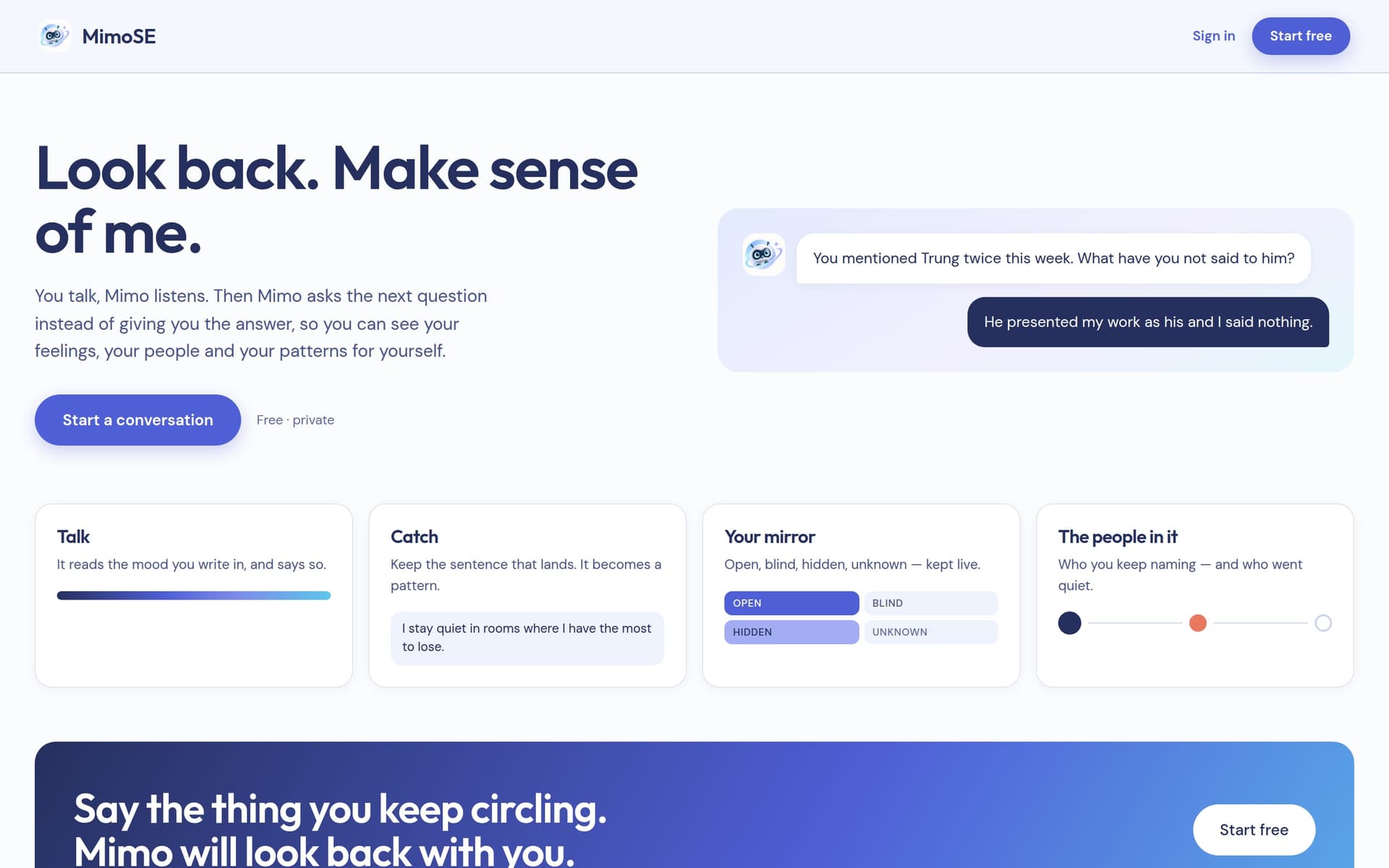 MimoSE — screenshot of the live product